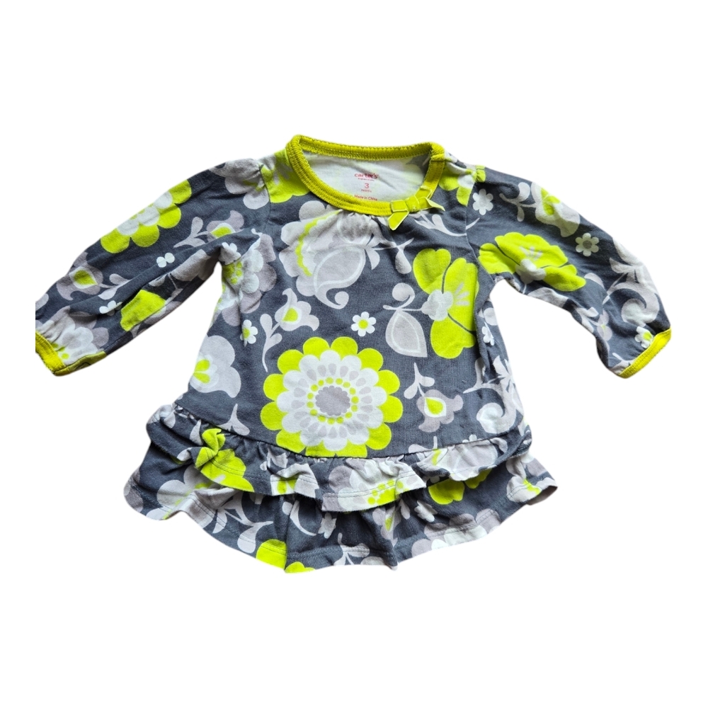 Baby Gap Floral Long Sleeve Dress - Gray and Yellow